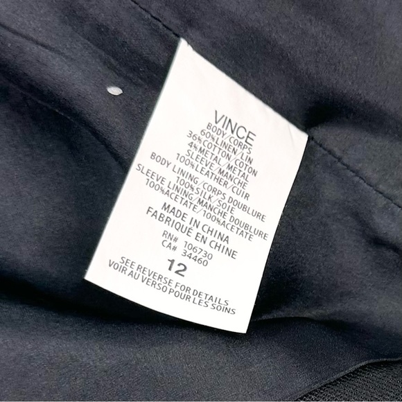 Vince genuine lamb leather sleeve jacket black coat asymmetric zip moto 12 - Picture 13 of 16